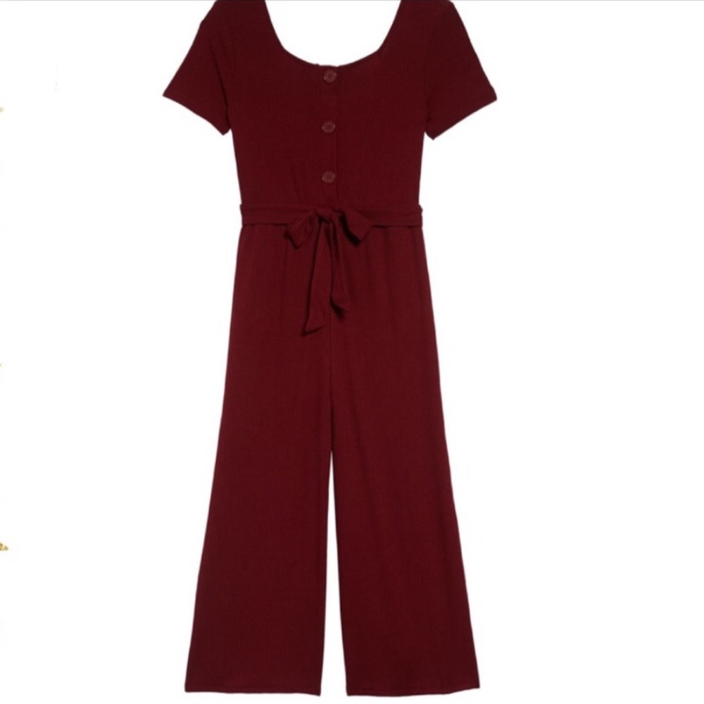 Burgandy crop ribbed, Bordeaux jumpsuit, w/buttons